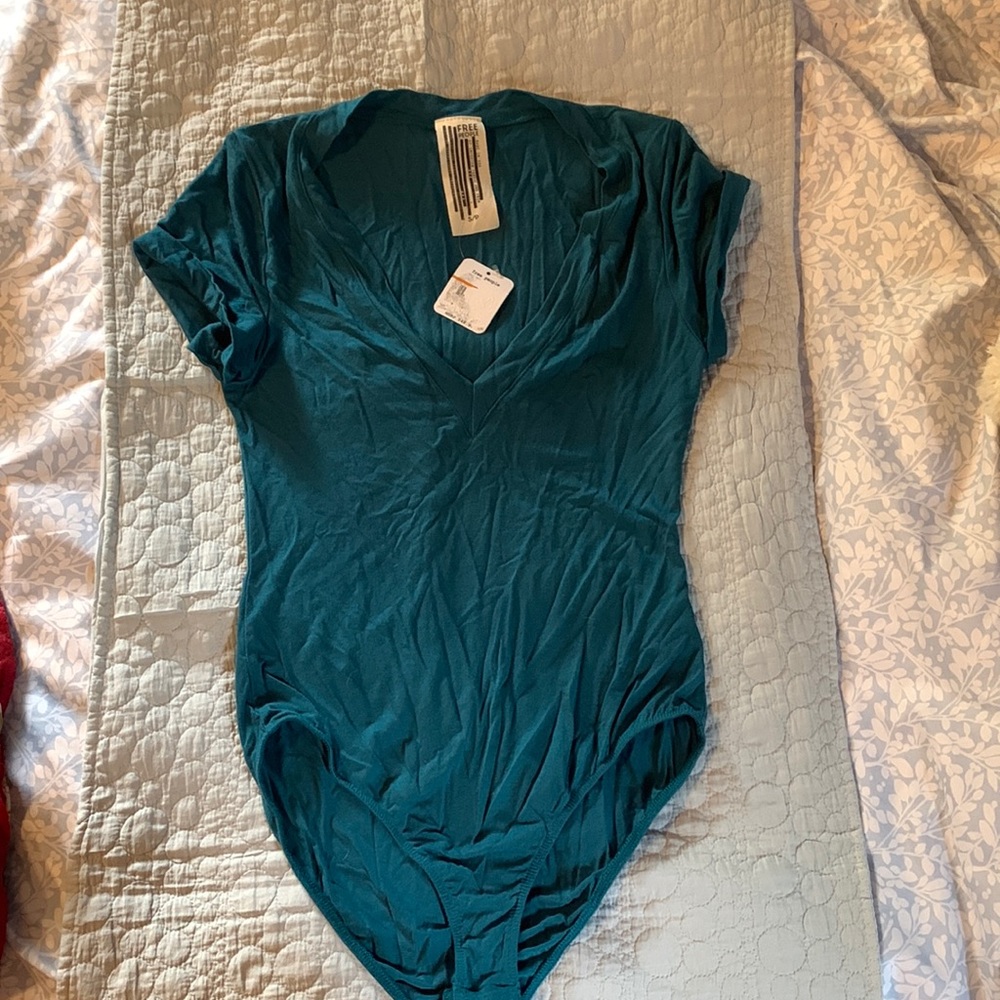 Free people teal v-neck body suit NWT